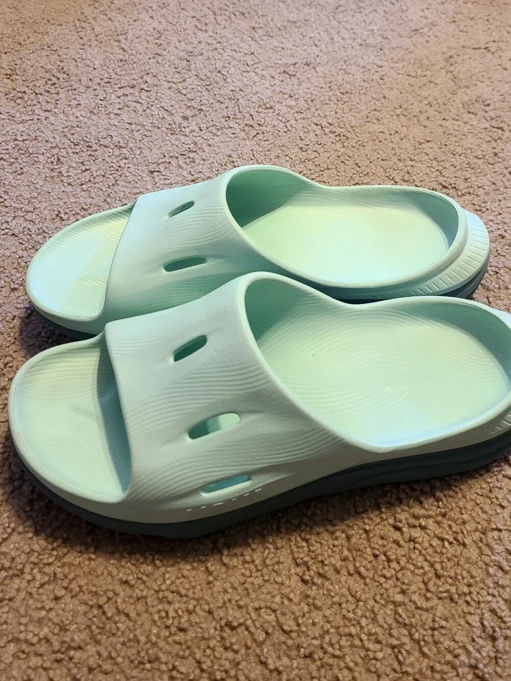 Men's 10, Hoka Slide Sandals - Mint Green Aqua Color.